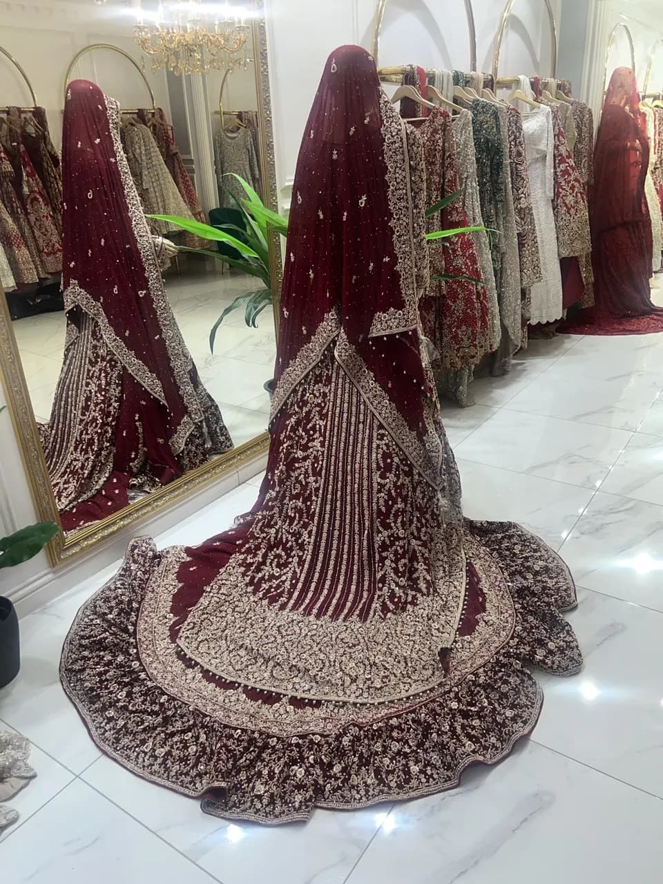 Luxury Red Pakistani Bridal Lehenga | Heavy Gold Embroidery & Beading | Unworn — image 1