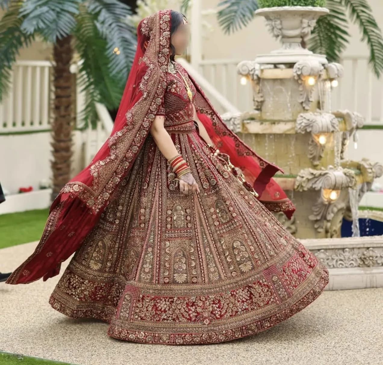 Bridal Lehenga - Maroon/Deep Red - 4 Piece Set - Heavily Embroidered — image 1