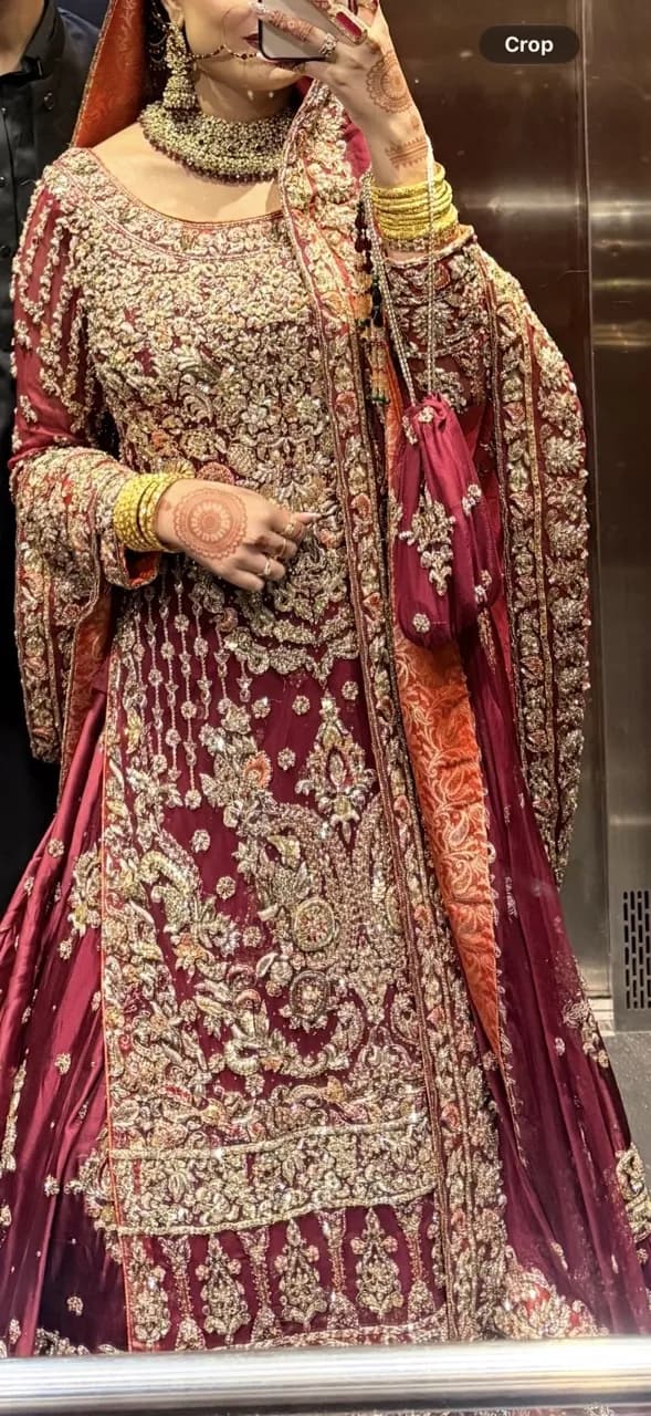 Texheeb London Luxury Pakistani Bridal Lehenga – Maroon – Worn Once — image 1