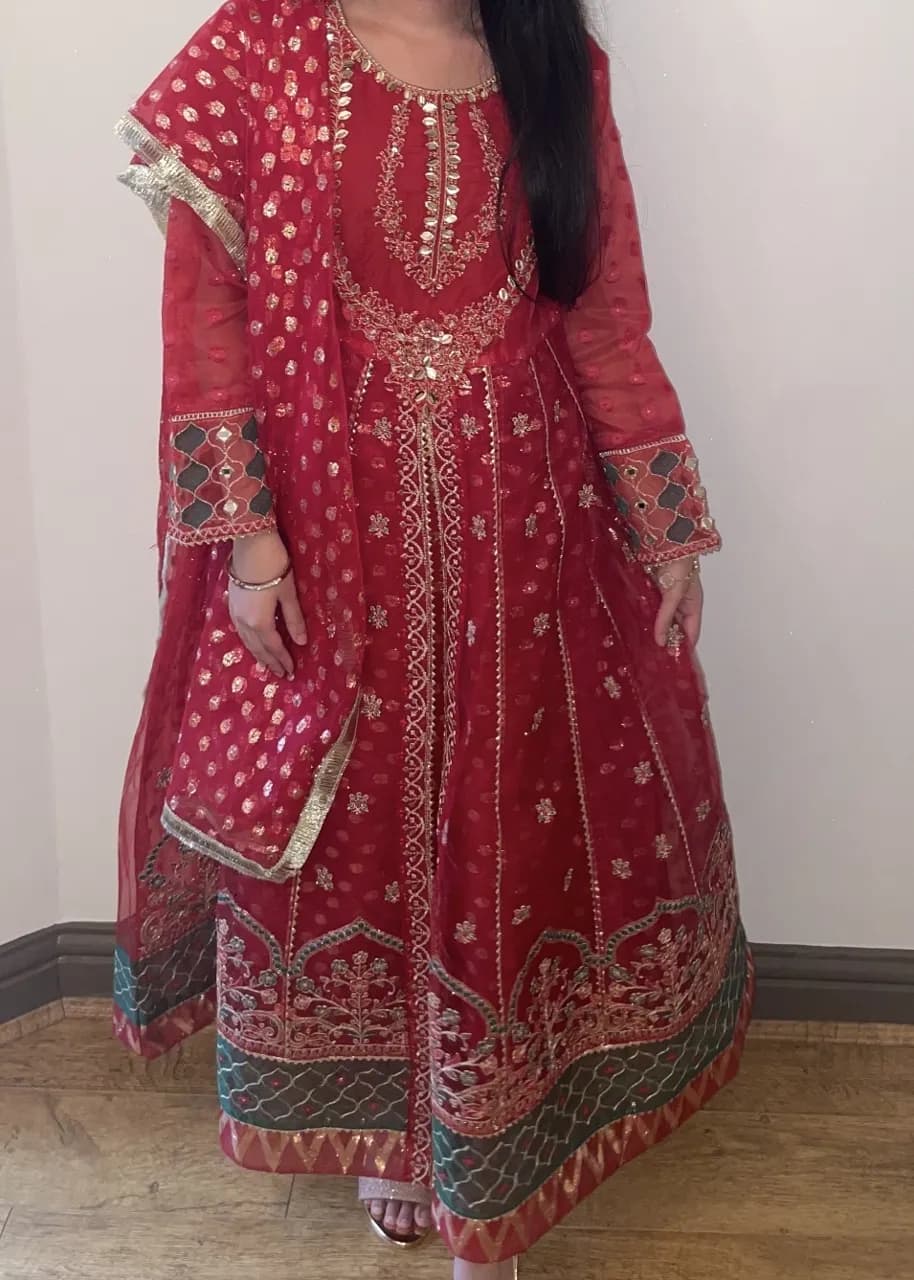 Red Embroidered Anarkali Suit Set — image 1
