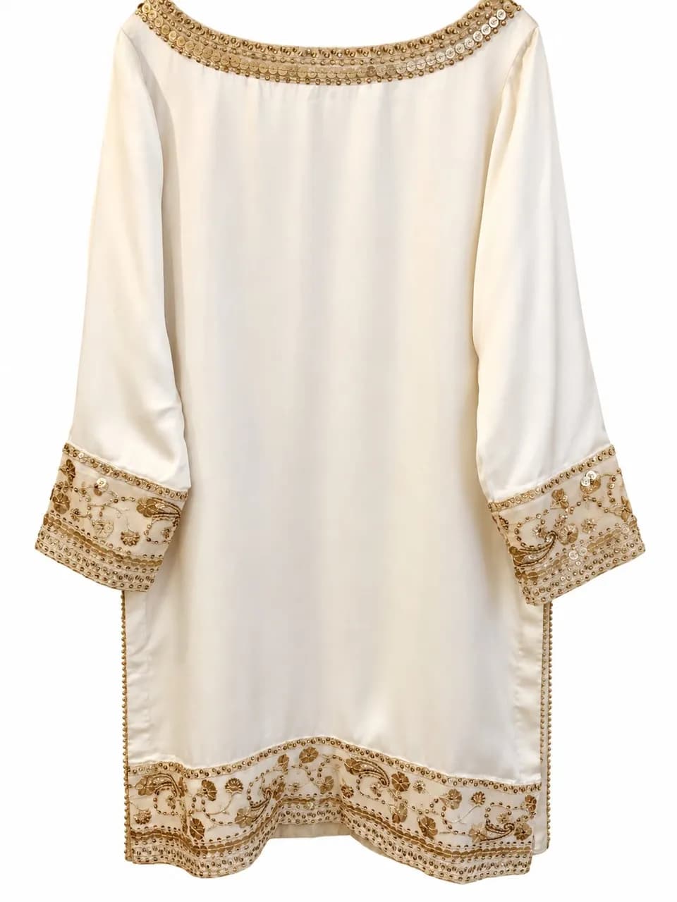 Brand-New Ivory Silk Shirt with Gold border – Medium-length