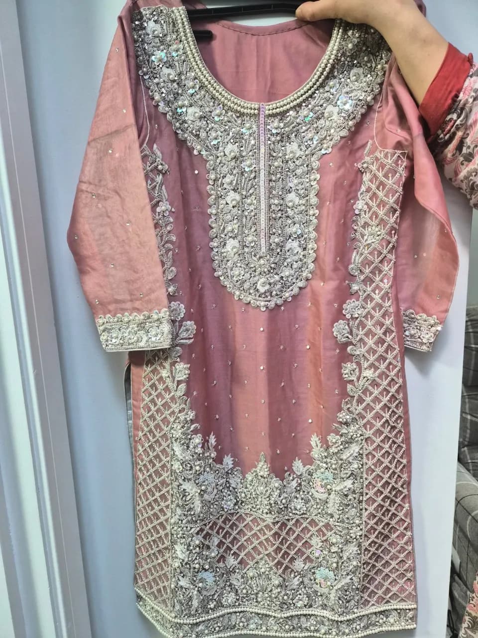 Dusty Rose Pink Heavy Embroidery 3 Piece