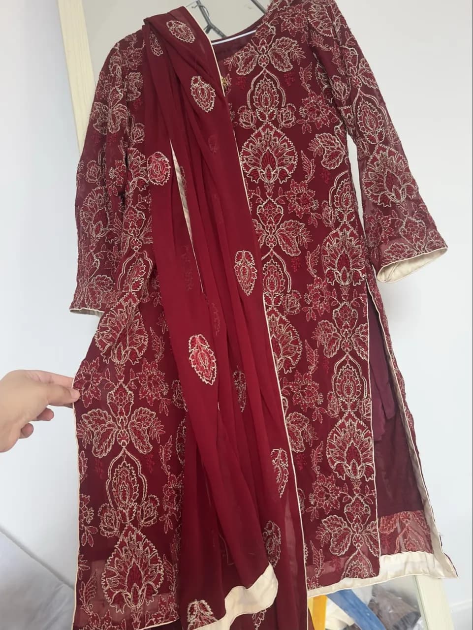 marron dress full of golden red embrodiary — image 1