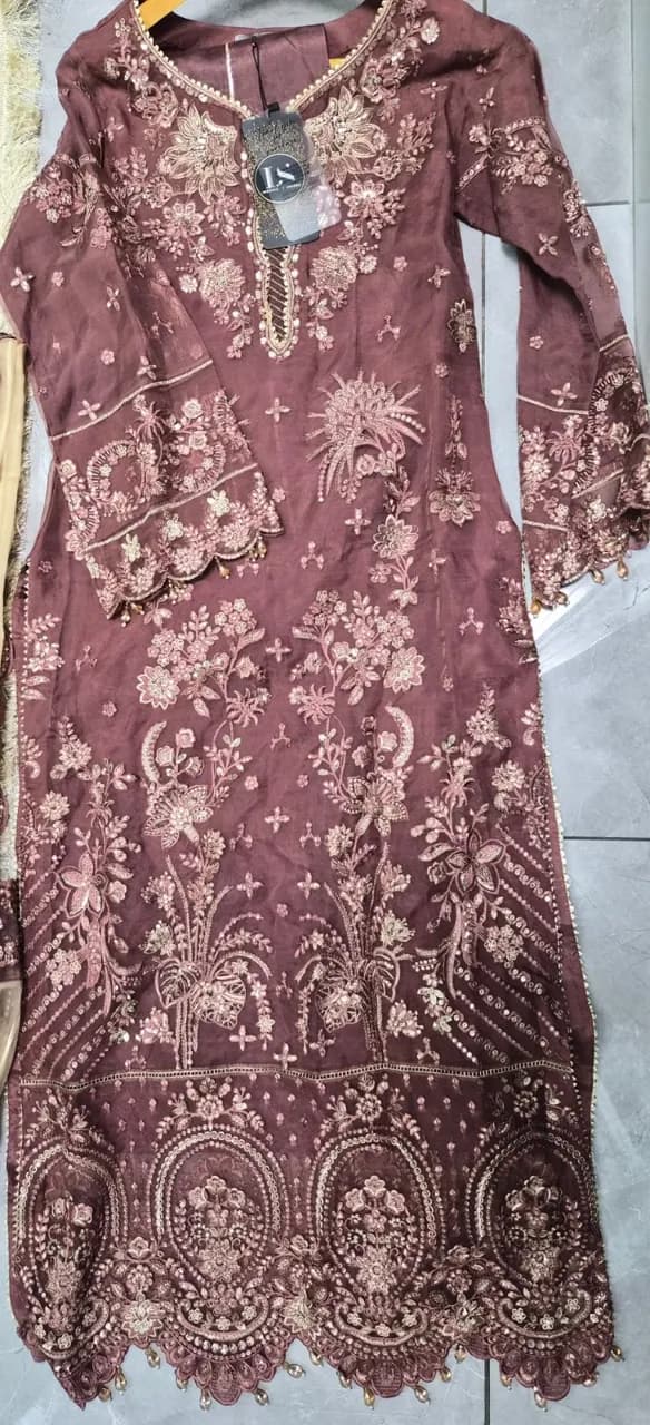 Imrozia/Serene Dusty Rose 3 Piece Embroidered Suit