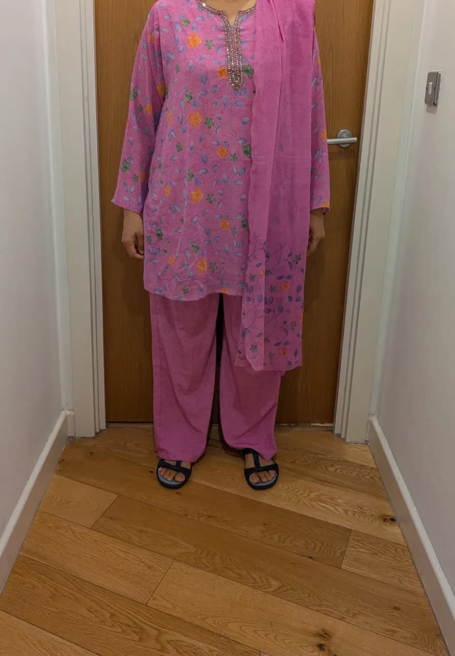 Pink Floral Printed Salwar Kameez Suit/Punjai Suit