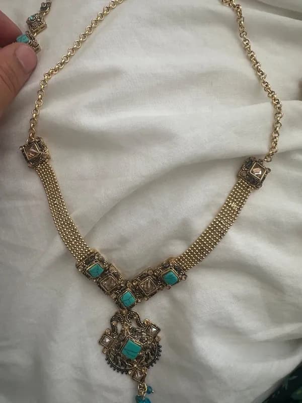 beautiful gold and turquoise pakistani jewellery set