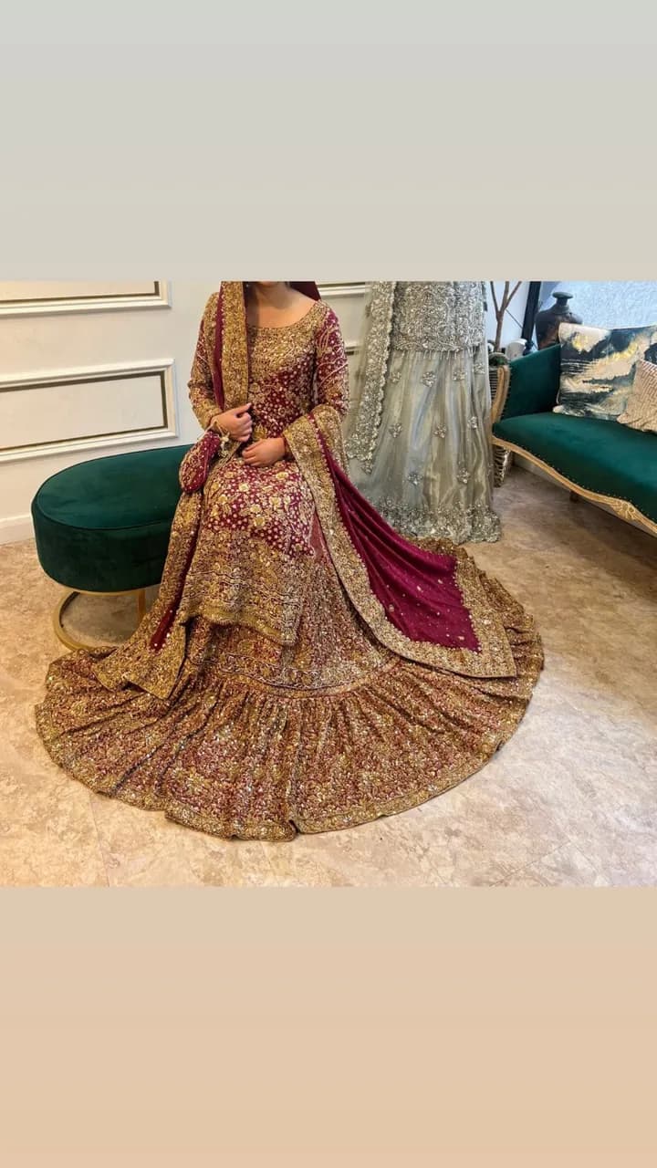 Maroon bridal lengha — image 1