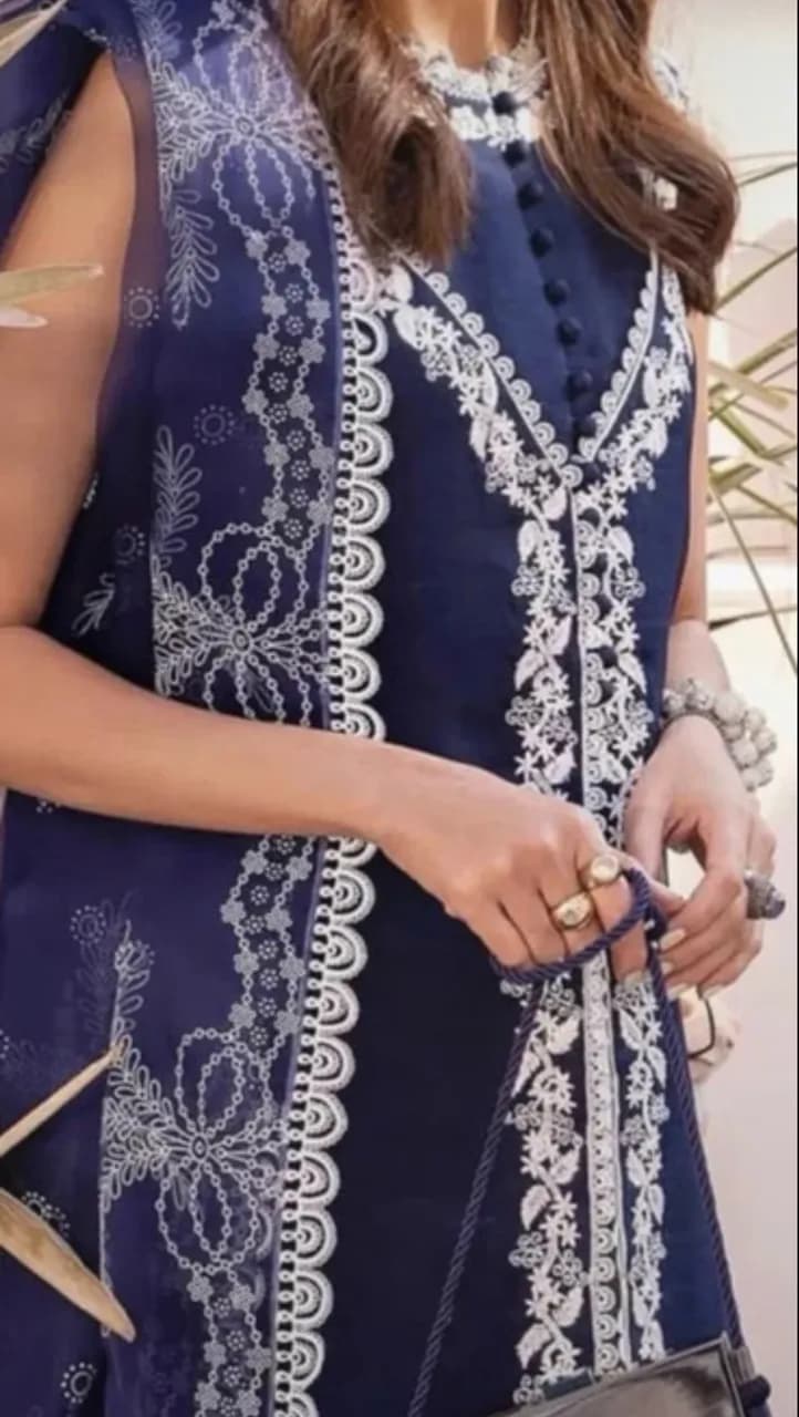 Zainab Zulfiqar navy embroidered outfit with added sleeves and extra inner slip for a more modesty — image 1