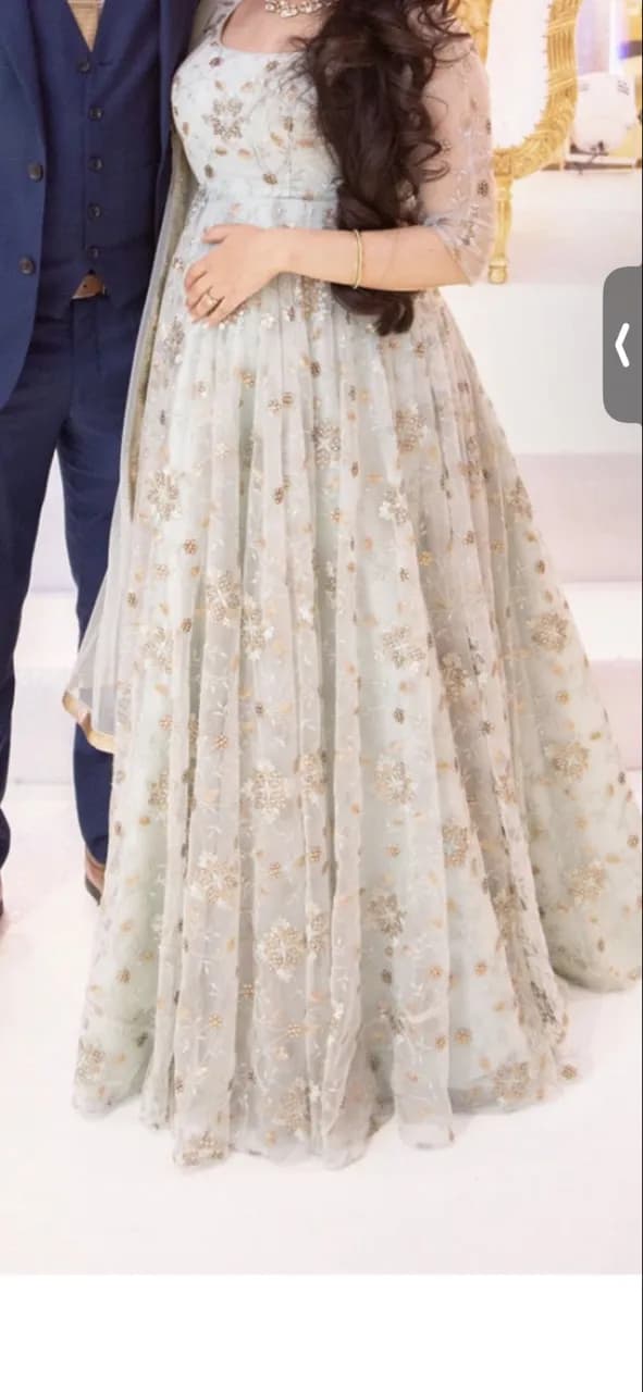 Dusty Blue-green embroidered gown — image 1