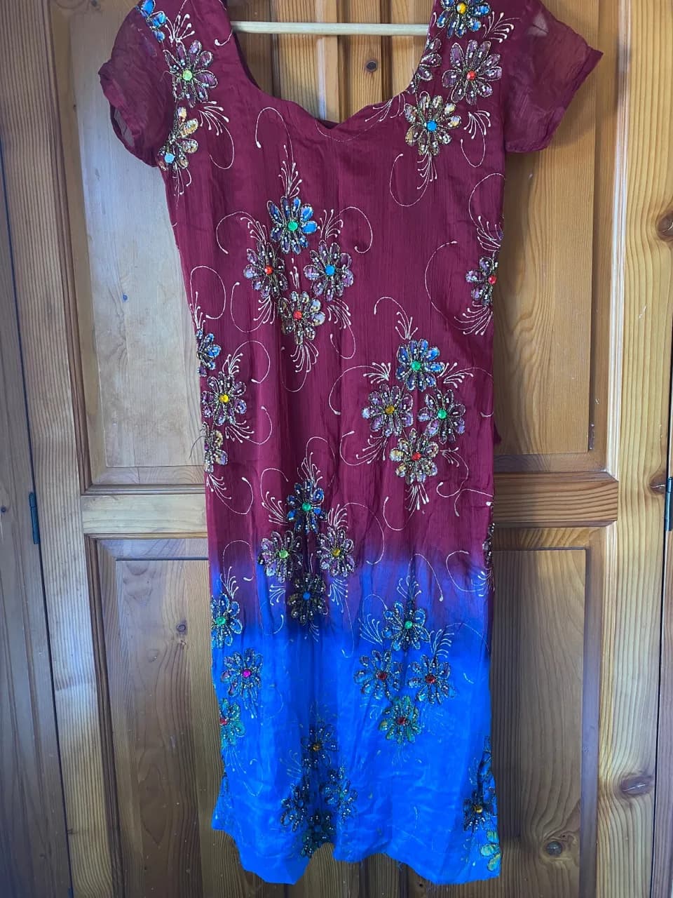Burgundy & Electric Blue Embellished 3-Piece Traditional Suit - OBO — image 1