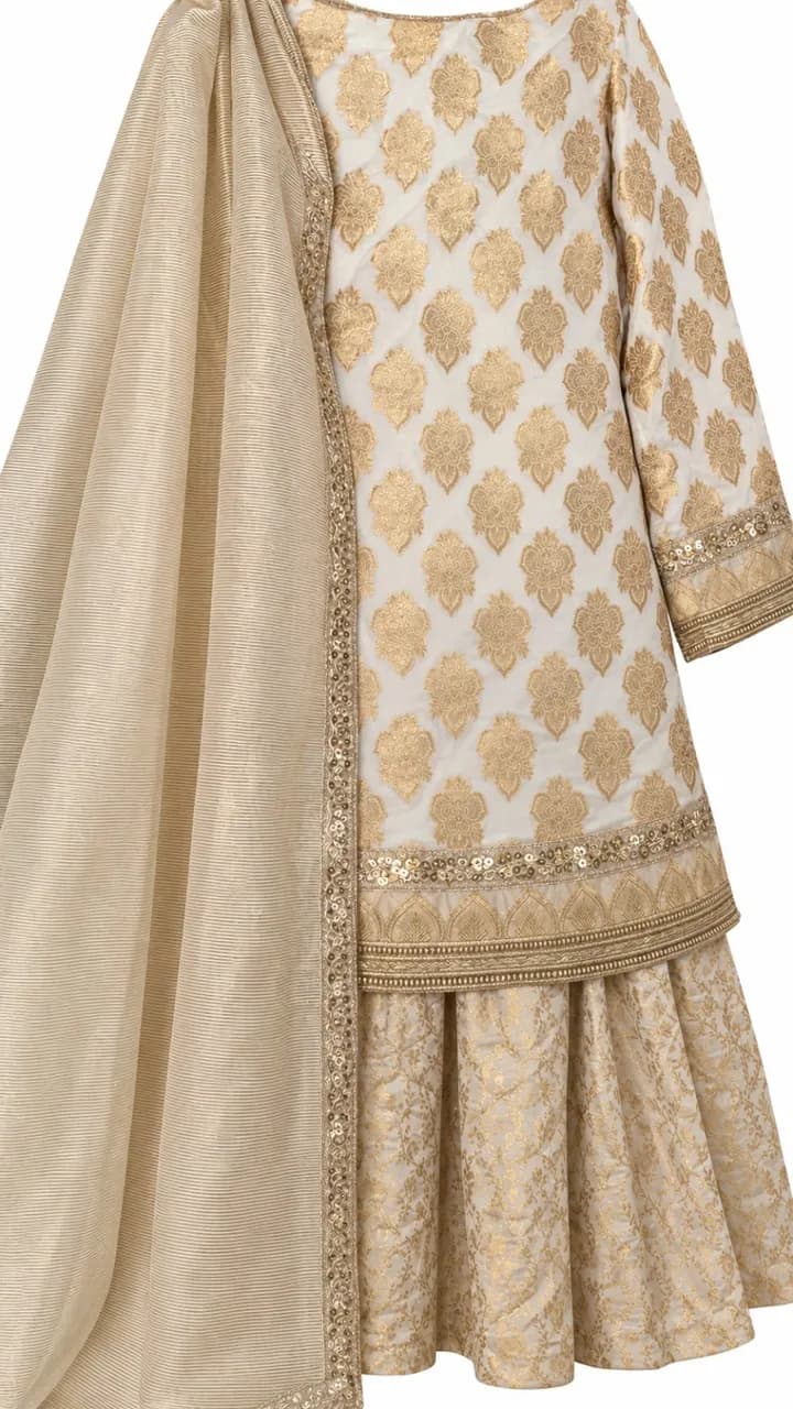 Brand-New Ivory & Gold Pakistani 2-Piece Formal Suit — image 1