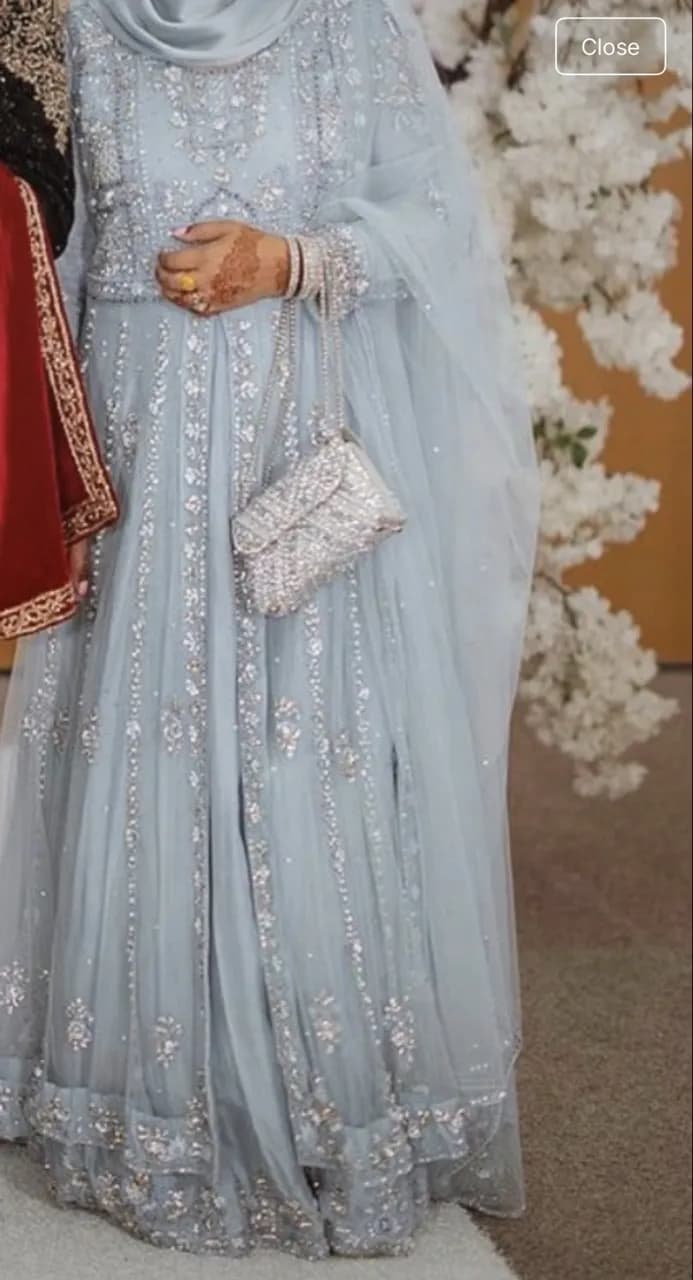 Gorgeous Baby Blue Embellished Pakistani wedding outfit - Size M