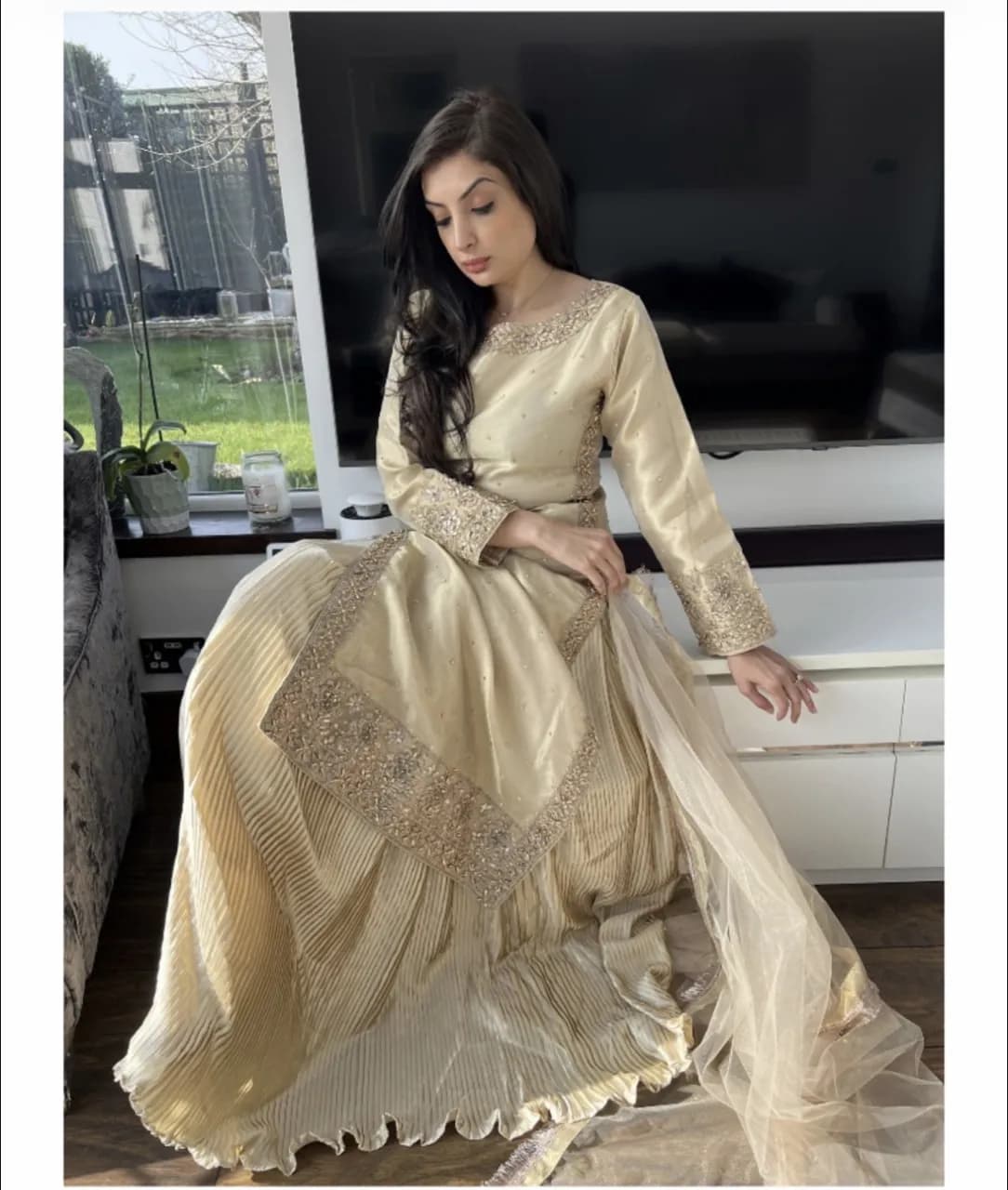 Gold Kameez, with frilled lengha and duppatta