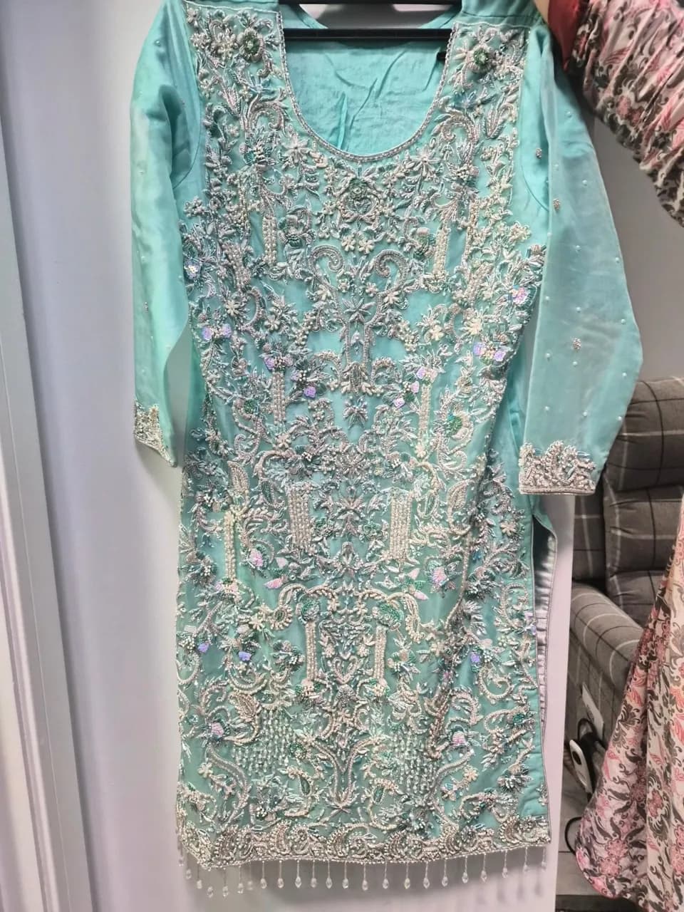 Aqua Blue 3 Piece Suit - Heavy Embroidery