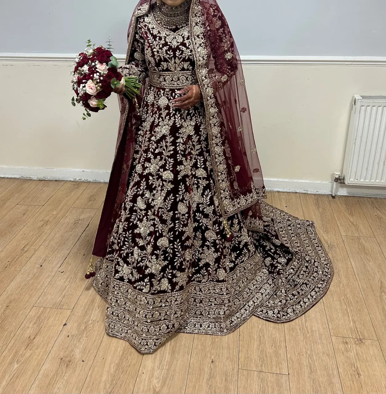 Bridal Red Wedding Dress - Velvet Red with Dupatta. — image 1
