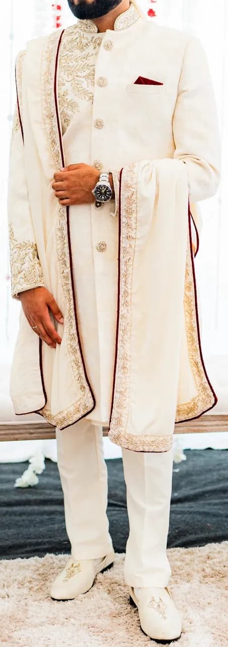 Ivory Gold Sherwani- Medium (matching shoes available) — image 1