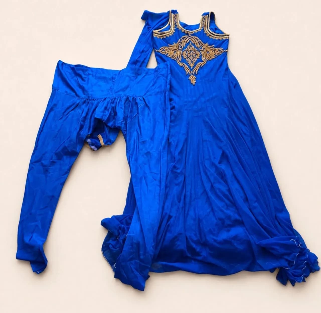 Royal Blue Gold Embroidered Indian Anarkali Suit | Salwar Kameez | Wedding | UK 8-10
