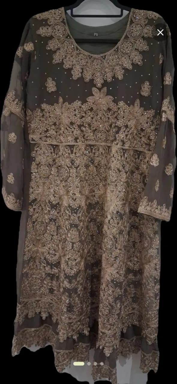 Embroidered Indian Long Dress Wedding/Party Suit – 3 Piece Matching Set — image 1