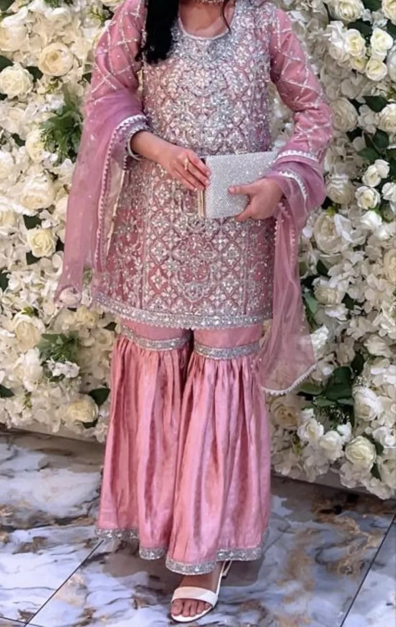 Pink Embroidered Pakistani Sharara Suit — image 1