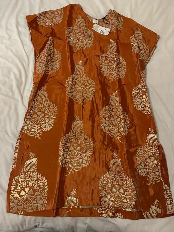H and M shiny rusty orange oversized kaftan with silver and gold shiny threadwo — image 1
