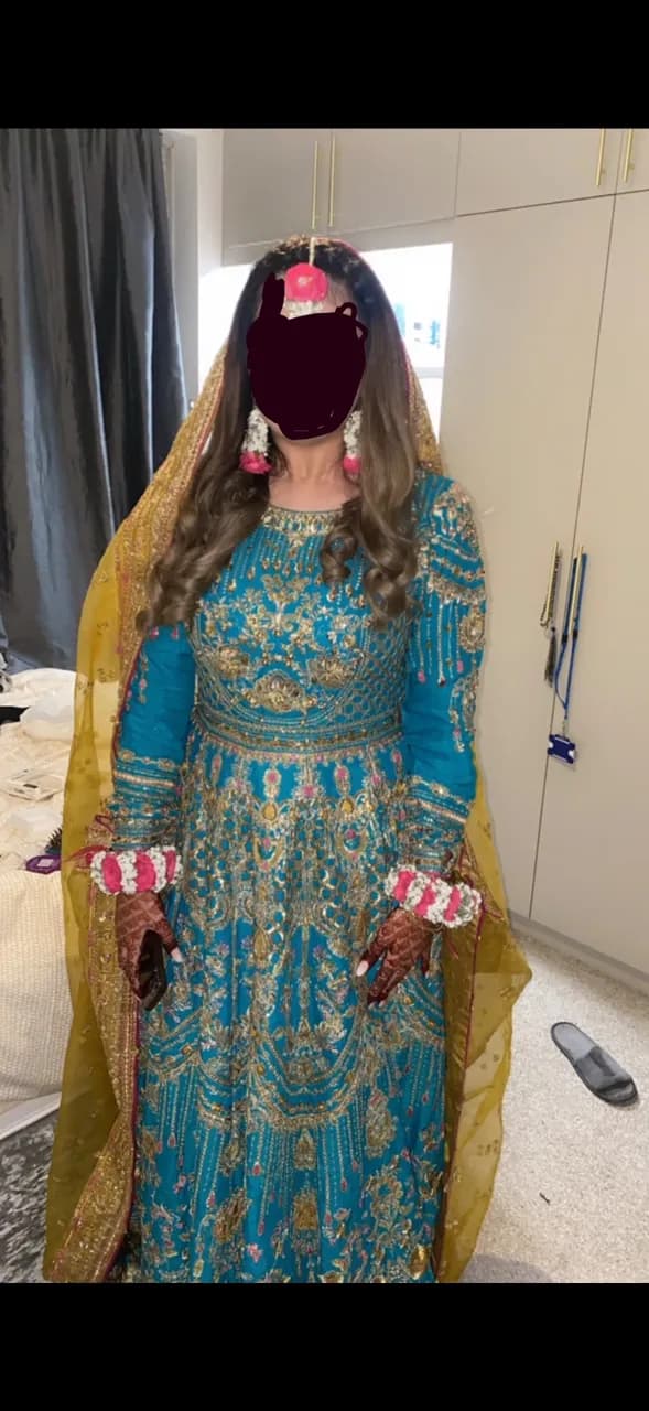 MENDHI BRIDAL BLUE AND YELLOW AND PINK lengha dress — image 1