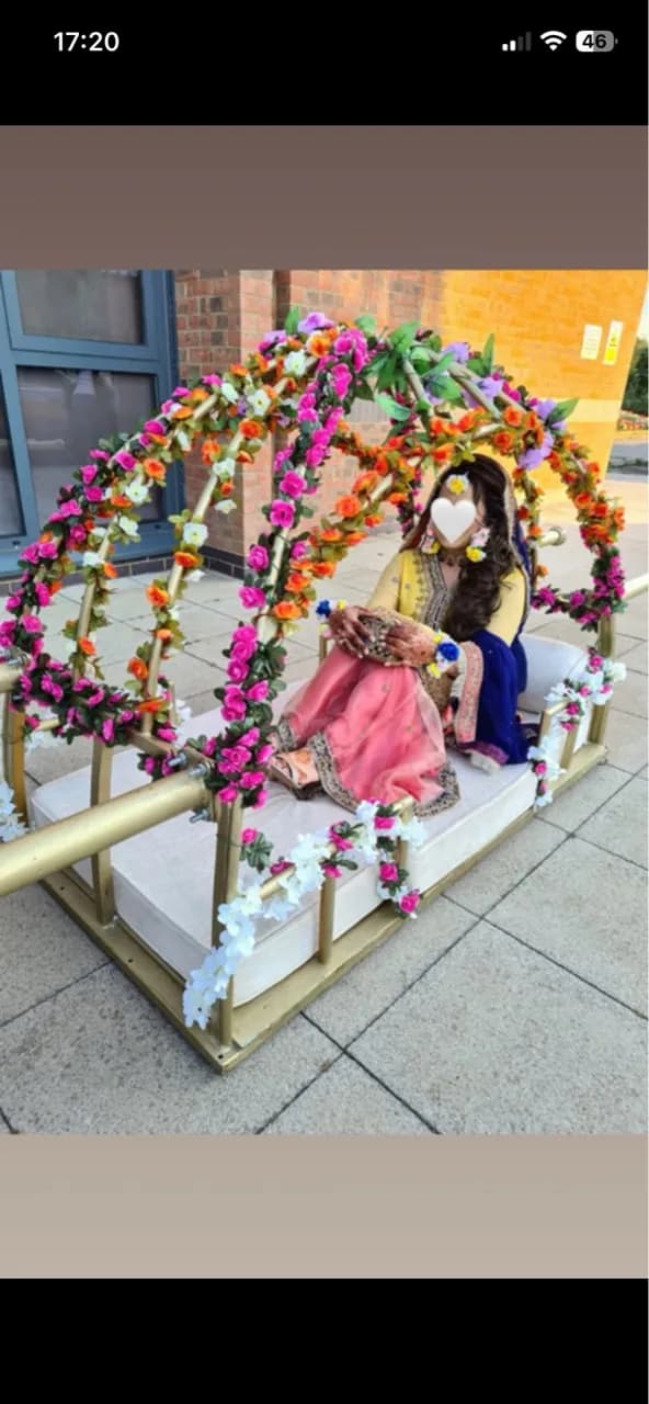 Three piece mehndi bridal outfit with floral jewellery