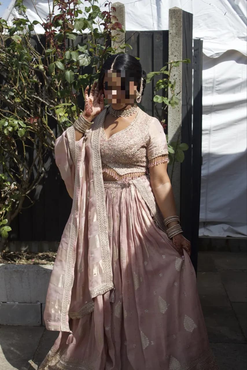 Blush Pink Silk Lehenga Choli | Mirror Work | Beading — image 1