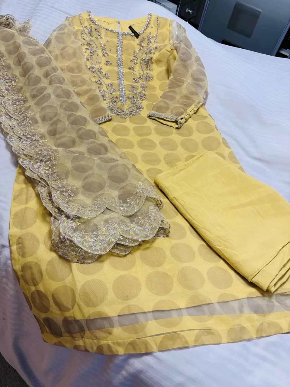 Charizma Luxury 3-Piece Organza Suit | M | Lemon Yellow | Party/Wedding Gift — image 1