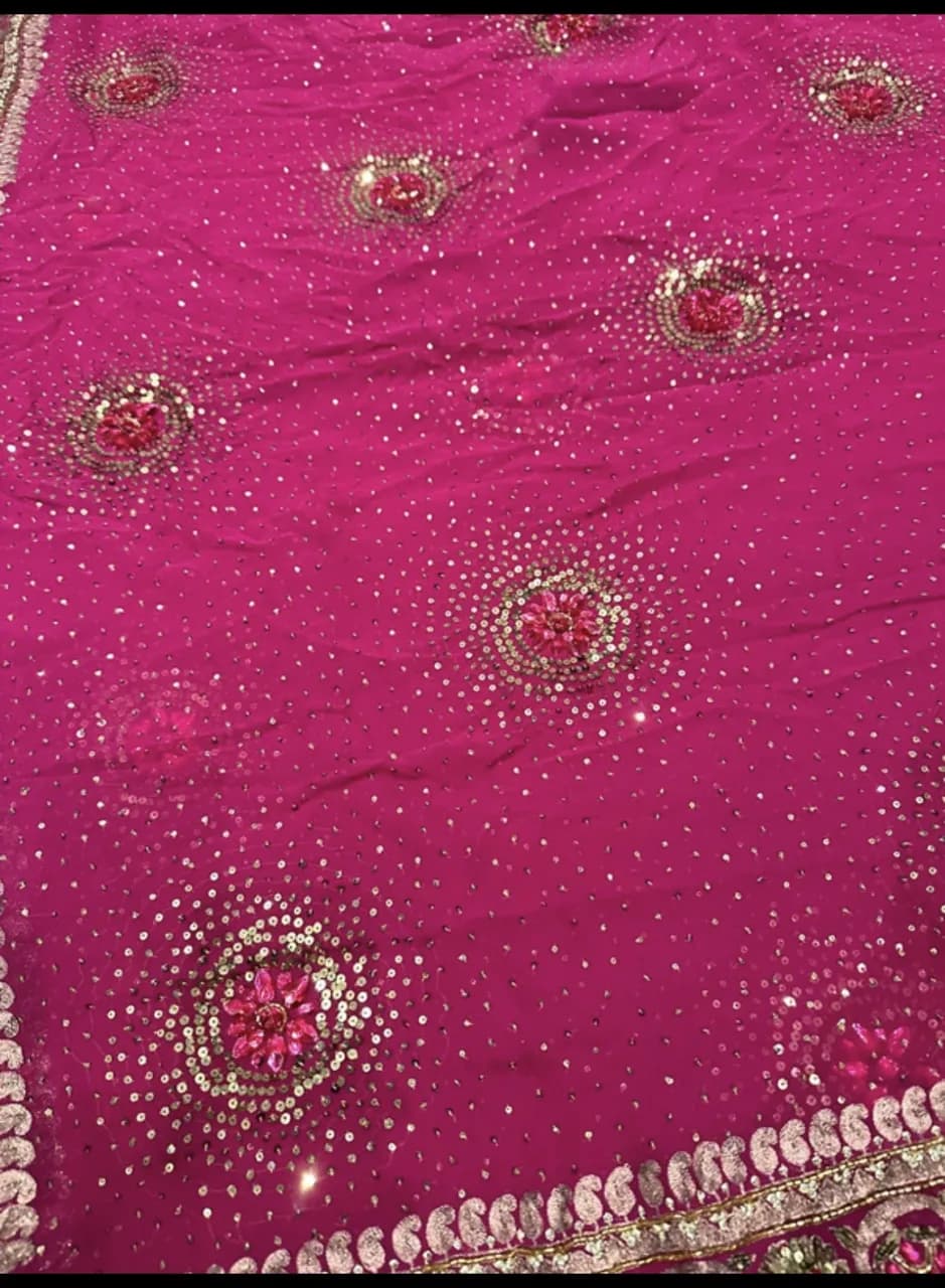 Antique thread work and stone embroidered saree — image 1