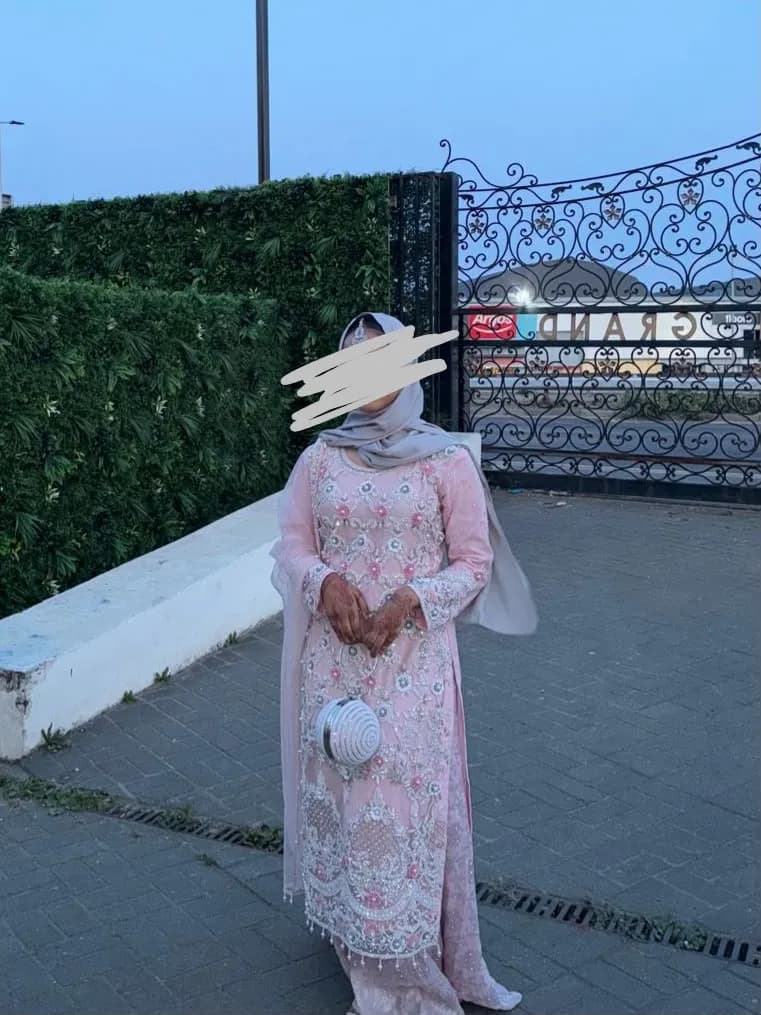 Blush Pink 3 Piece Shalwar Kameez with grey and white embroidery — image 1