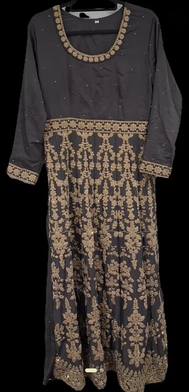 Grey & Gold Embroidered Asian Wedding/Party 3 Piece Outfit Set - Size 42 — image 1