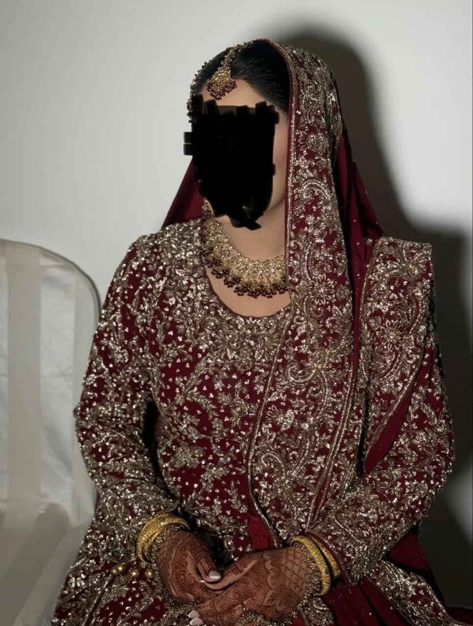 Luxury Bridal Maroon Farshi Lehenga Dress UK 12/14 — image 1