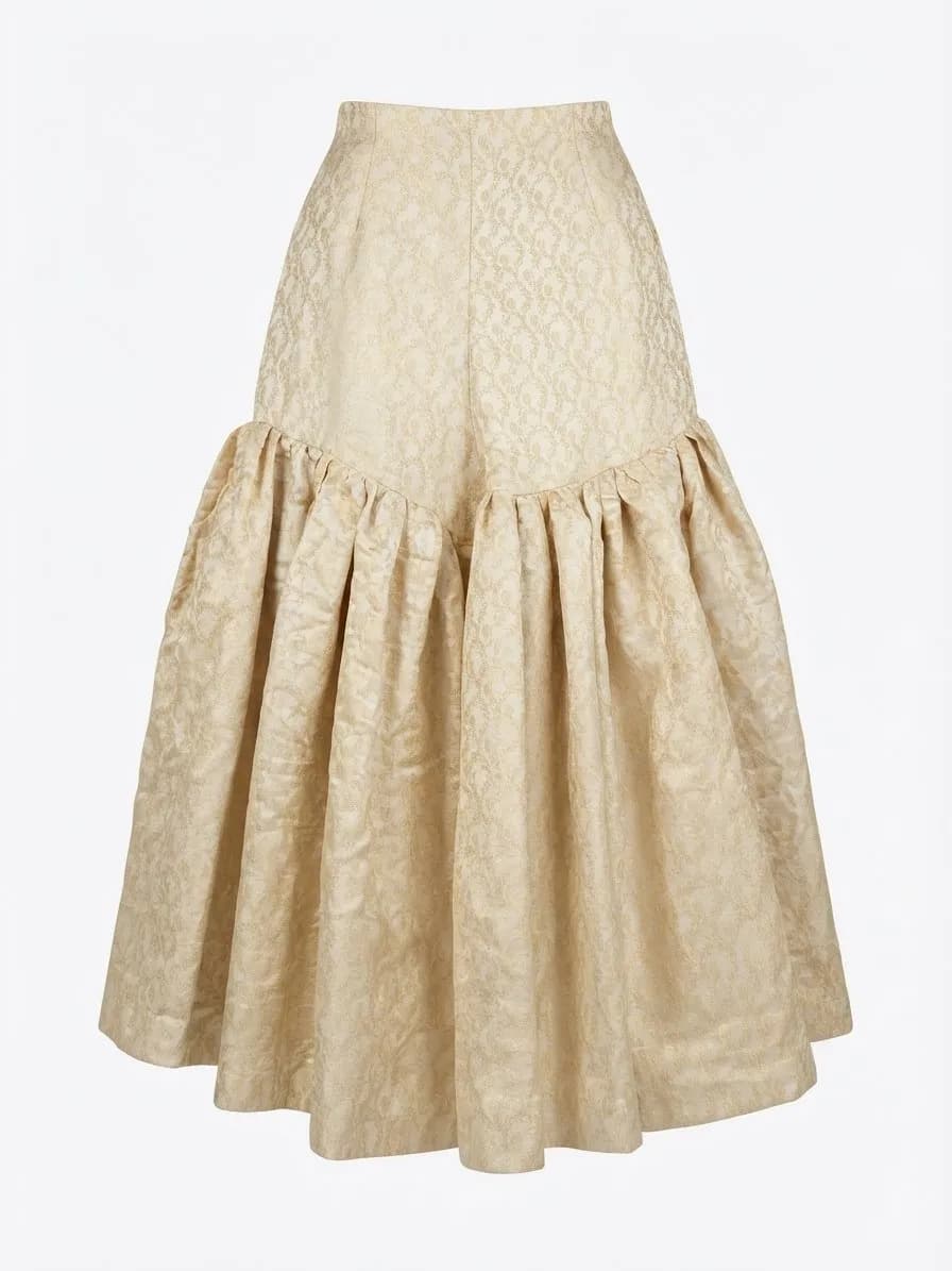 Rajasthani-Style Full-Flare Jamawar Gharara – Light Gold/Fawn — image 1