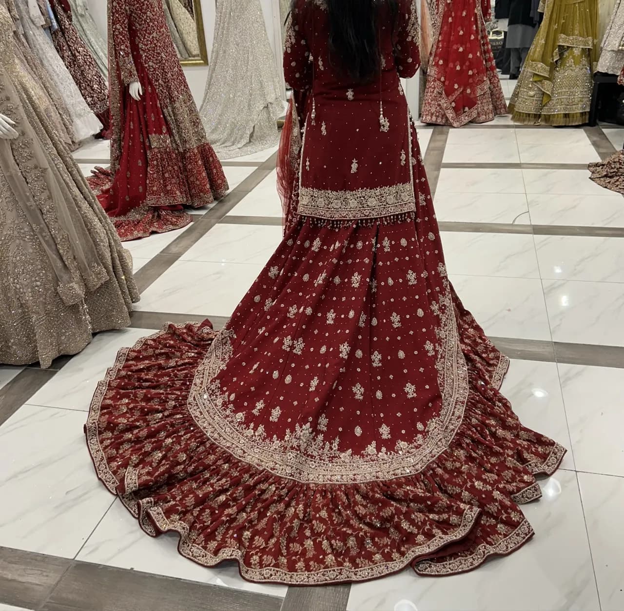 Red/maroon bridal lehengha dress — image 1