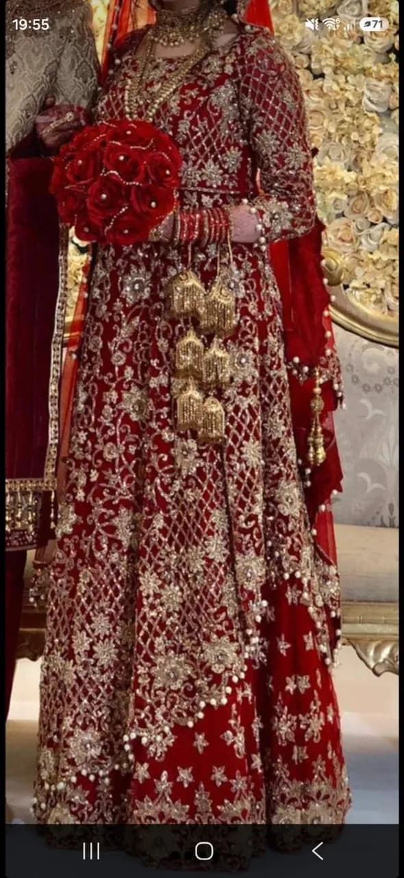 Bridal red wedding lengha dress baraat — image 1