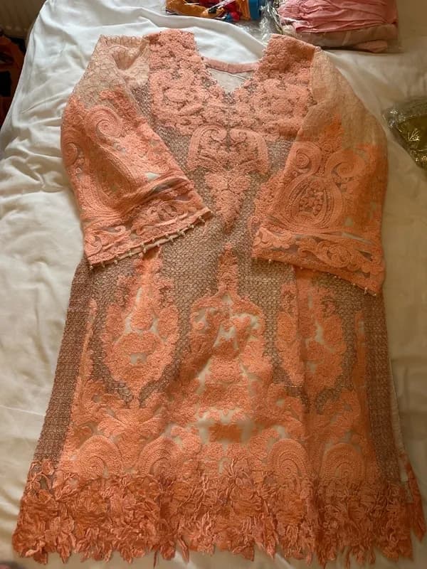 Gorgeous peach cotton net fully lined 3 piece suit with patiala shalwar — image 1