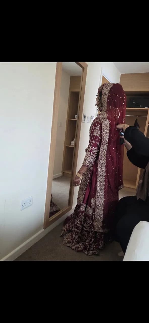 Stunning Heavy Embroidered Bridal Lengha — Deep Maroon & Gold
