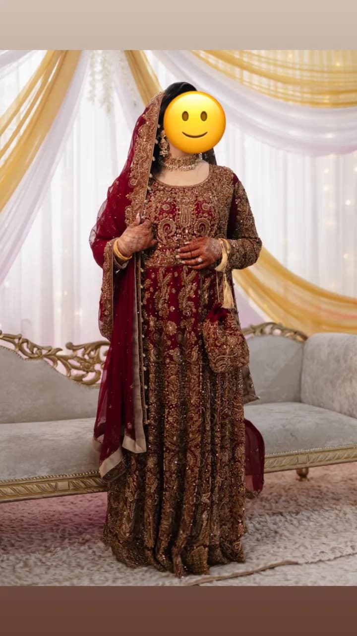 Red bridal maxi dress with bronze embroidery — image 1