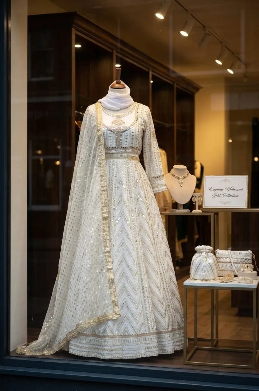 Nikkah outfit White wedding dress Pakistani Designer Maxi Partywear + poti bag