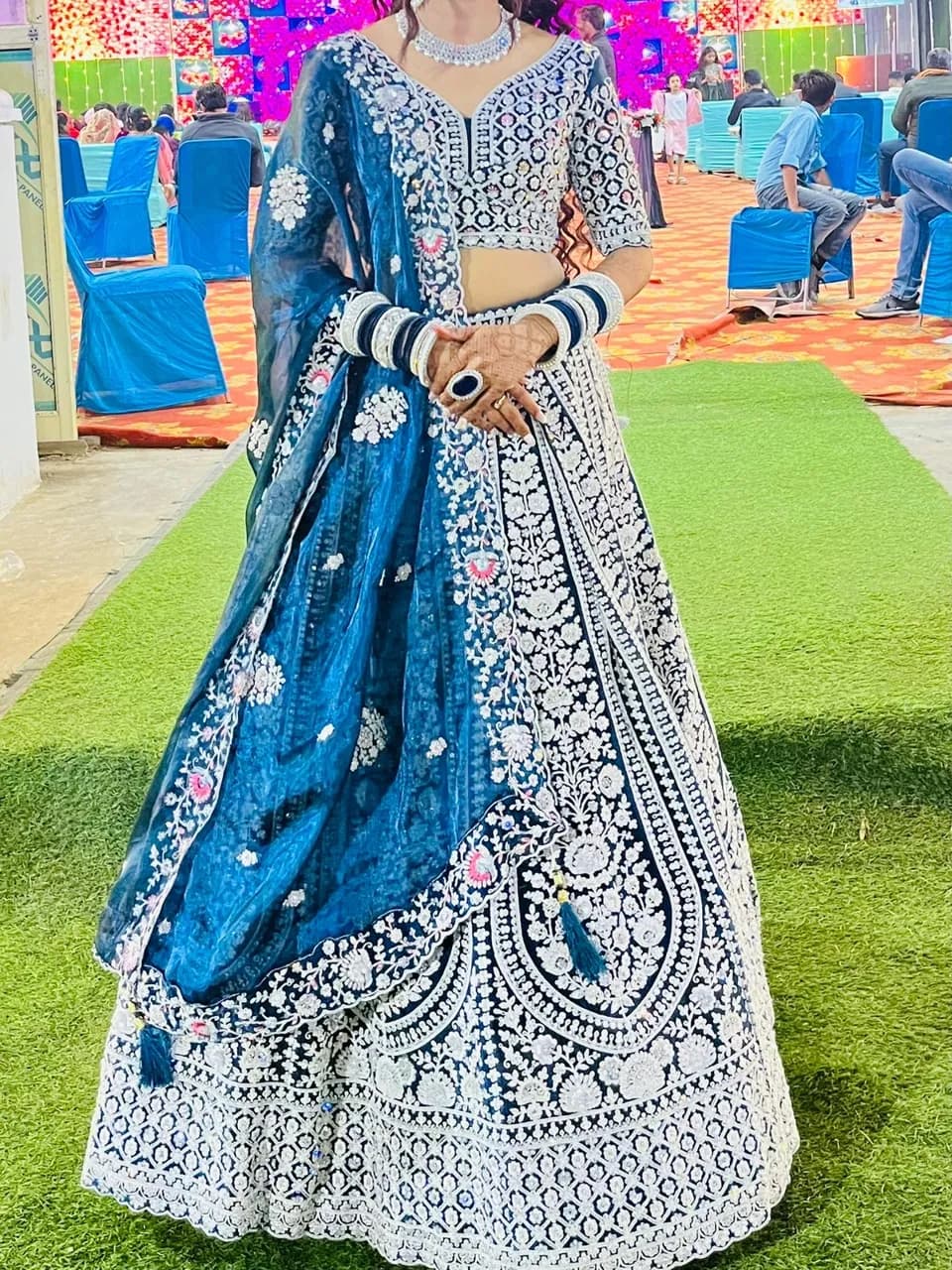 Royal Blue & White Embroidered Lehenga Set