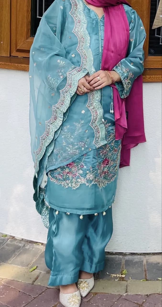 Elegant teal embroidered salwar kameez set — image 1
