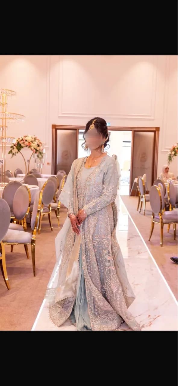 Pale Ice Blue & Gold Embroidered Designer Walima / Party Wear – Full Suit — image 1