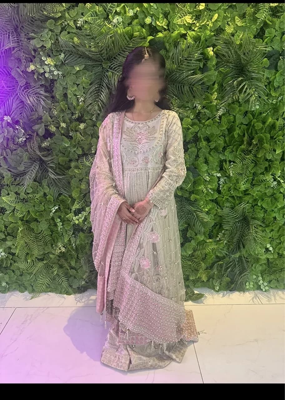 Soft Ivory Blush & Pearl Embellished Designer Anarkali — image 1