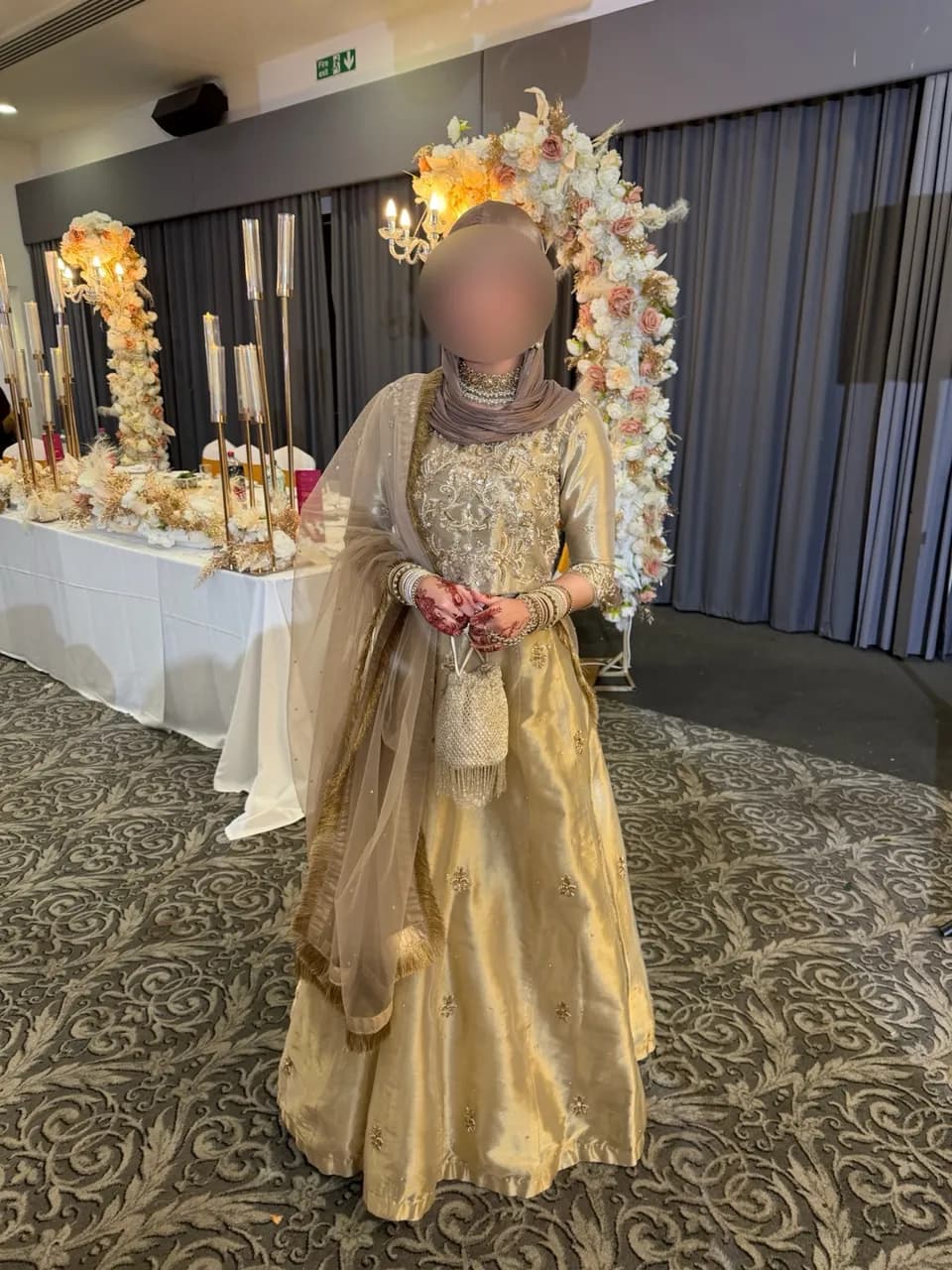 Gold bridesmaid lenghas