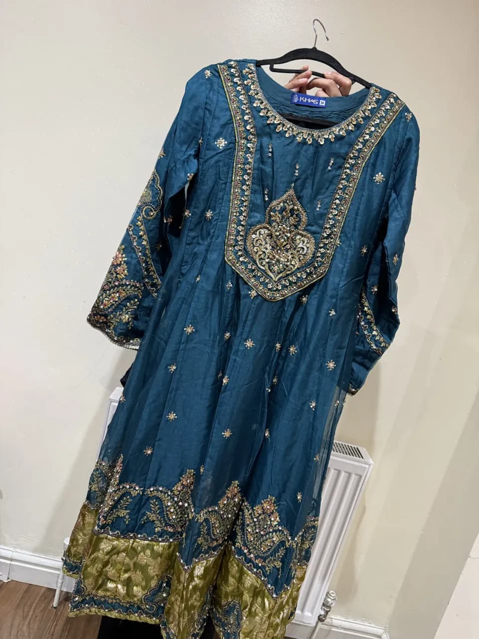 Teal golden 3 piece frock — image 1