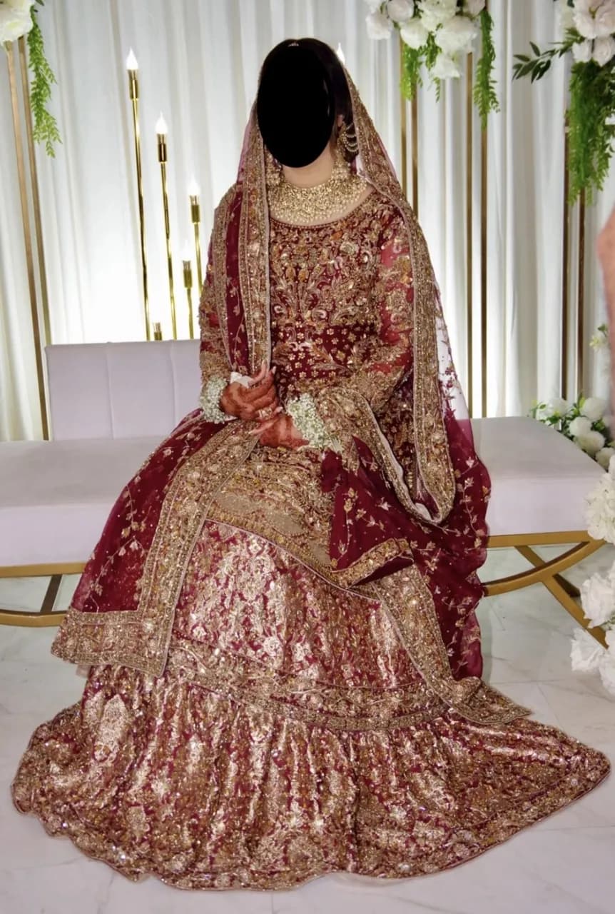 Bridal Maroon & Gold Lehenga - Heavy Embroidery — image 1