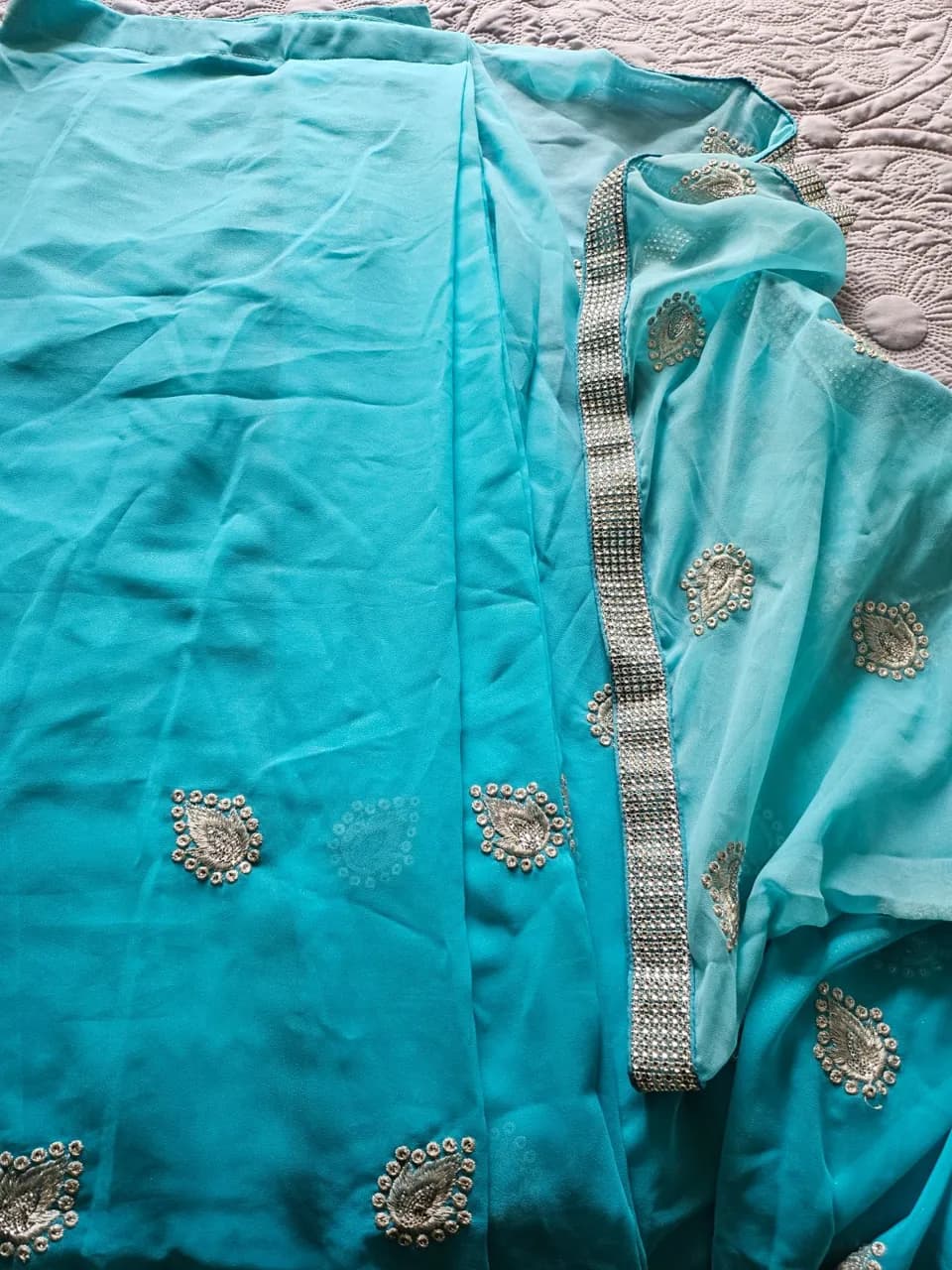 Turquoise /Silver Saree — image 1