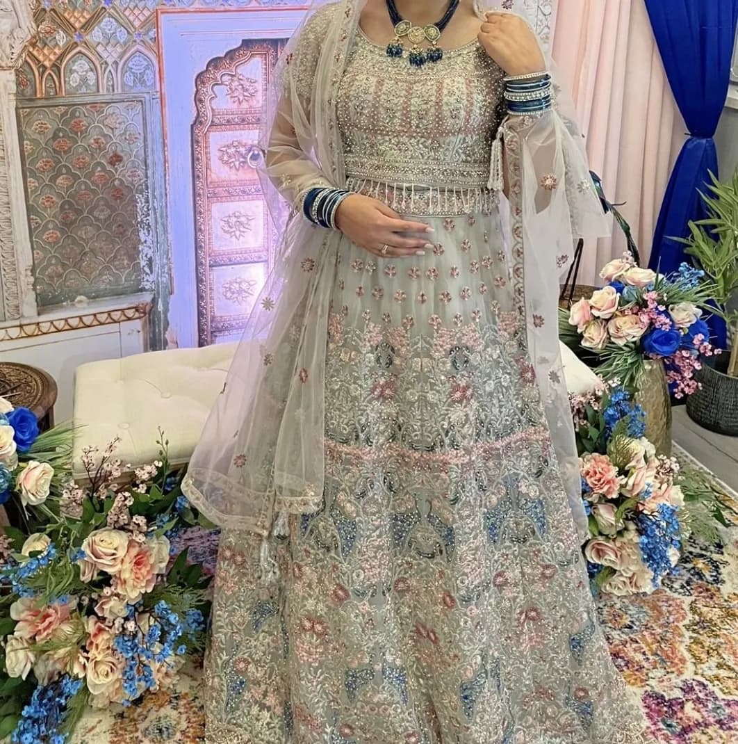 Peacock Blue and Pink Lehenga and Choli