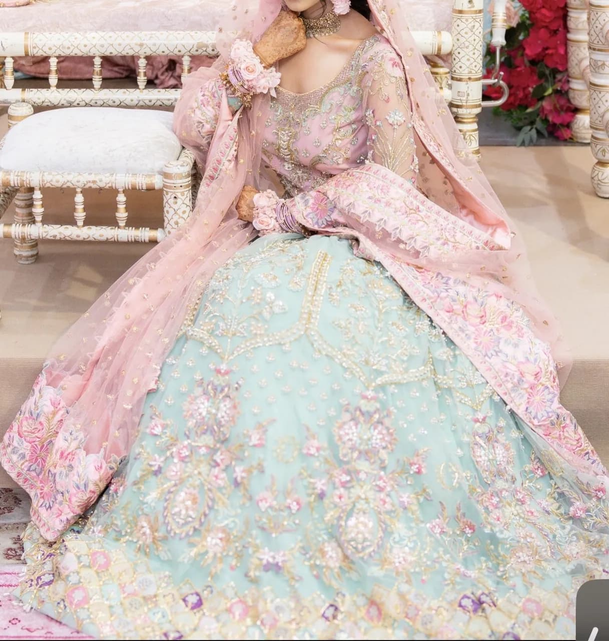 Gulaal Pastel Lehenga Choli Mehndi outfit with potli bag — image 1