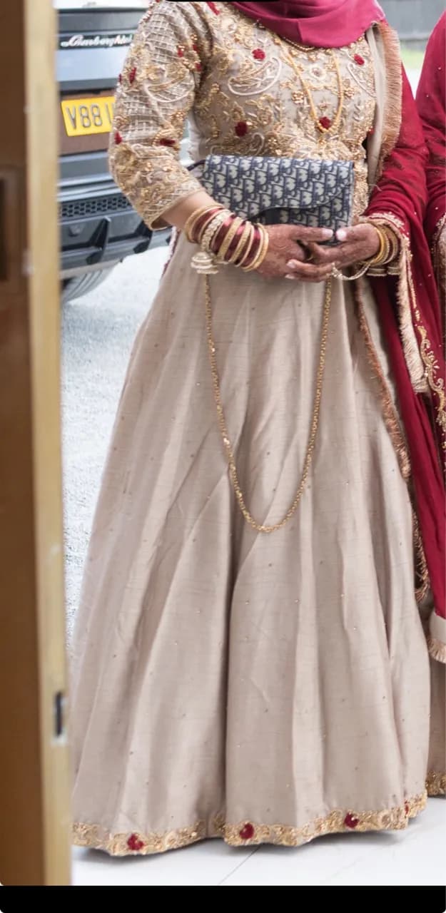 Maroon and beige lengha size small - top heavily embellished — image 1